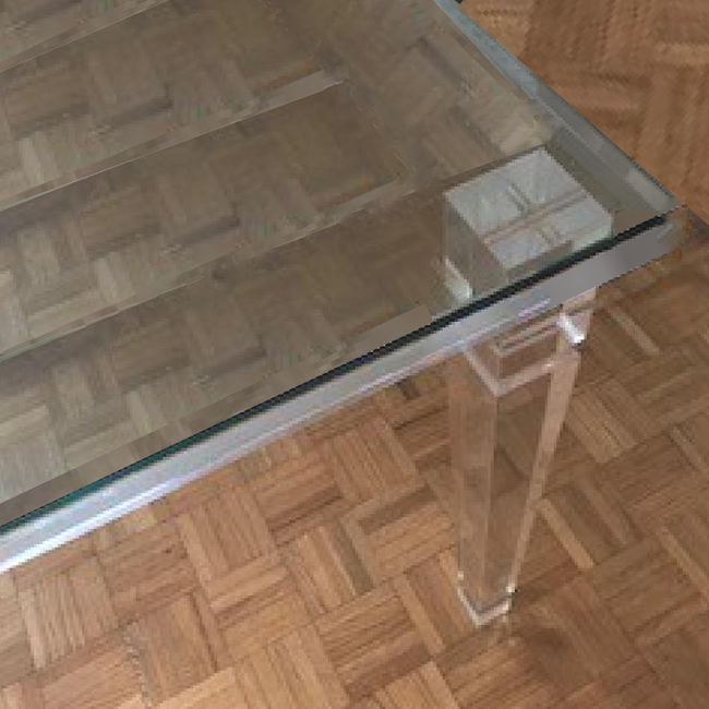 Lucite Carved Leg Rectangular Dining Table with Glass Top