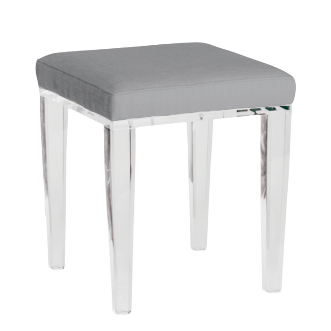 Lucite Taper Leg Square Vanity Stool with Linen Seat