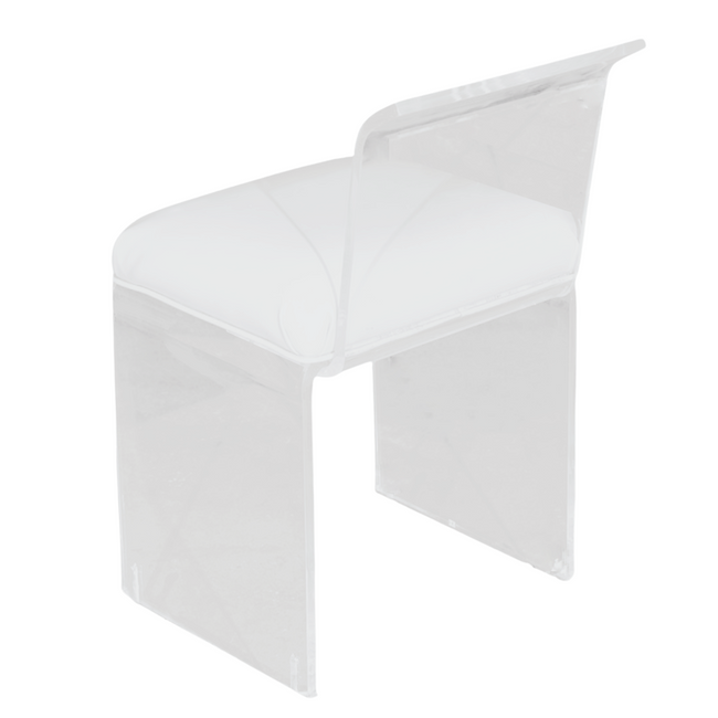Clear Lucite Waterfall Side Chair with White Vinyl Cushion