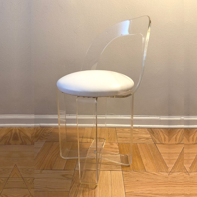 Custom Lucite Open Back Swivel Barstool with Vinyl Seat