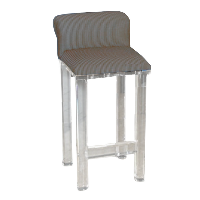 Lucite Square Leg Barstool with Thick Rolled Back Upholstery,