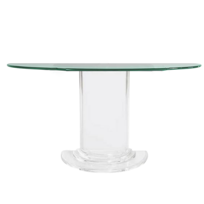 Lucite Demilune with Roman Column Pedestal Base and Glass Top 