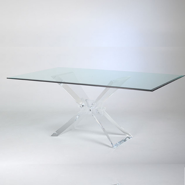 Lucite Butterfly Base Rectangular Dining Table with Thick Glass Top,