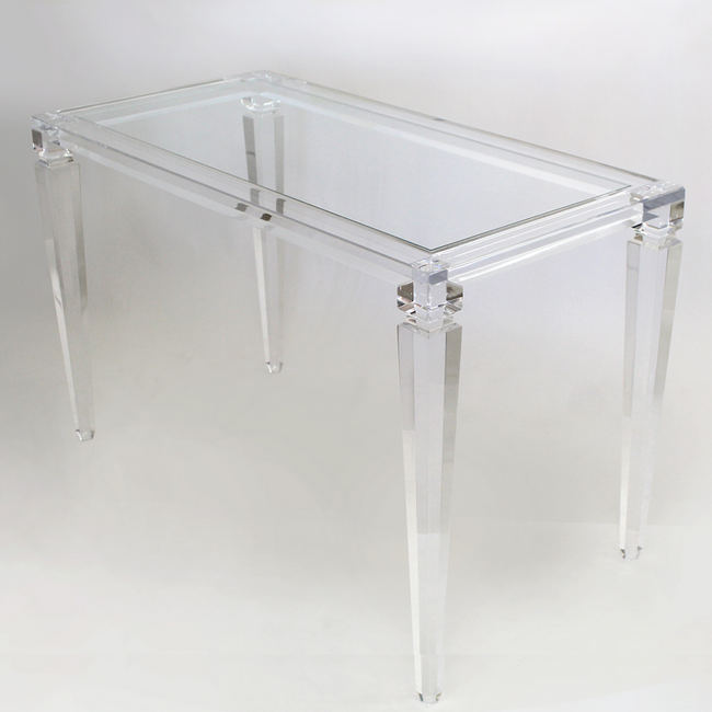 Lucite Classic Taper Leg Writing Desk with Inset Glass Top