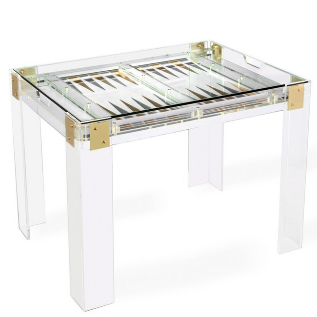 interlude home pierce luxury glass square backgammon table gold corners