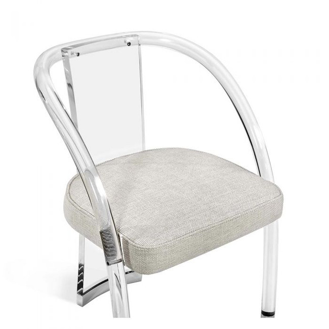 Tubular Lucite and Polished Nickel Armchair with Linen Seat