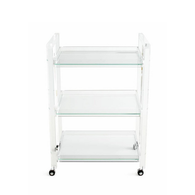 custom clear lucite 3 shelf bar cart