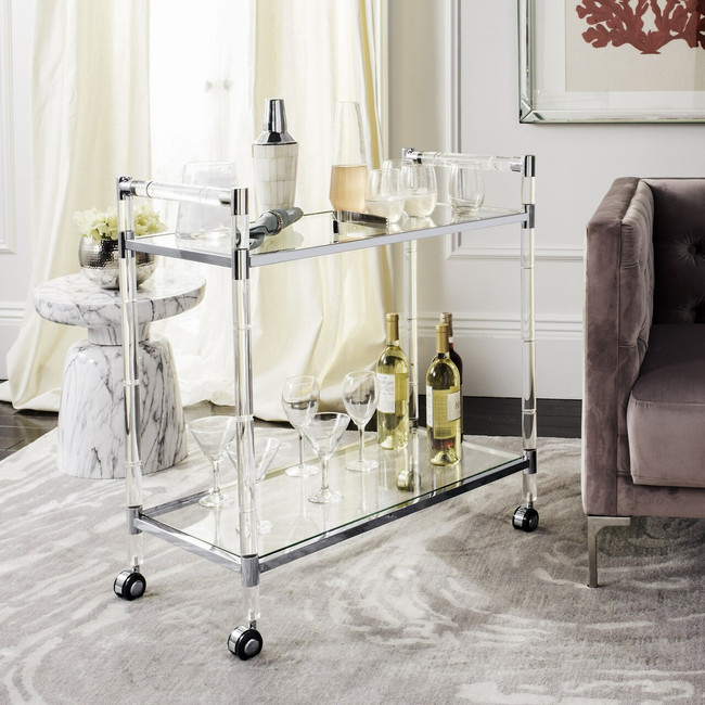 Acrylic and Chrome Bar Trolley with Clear Handles