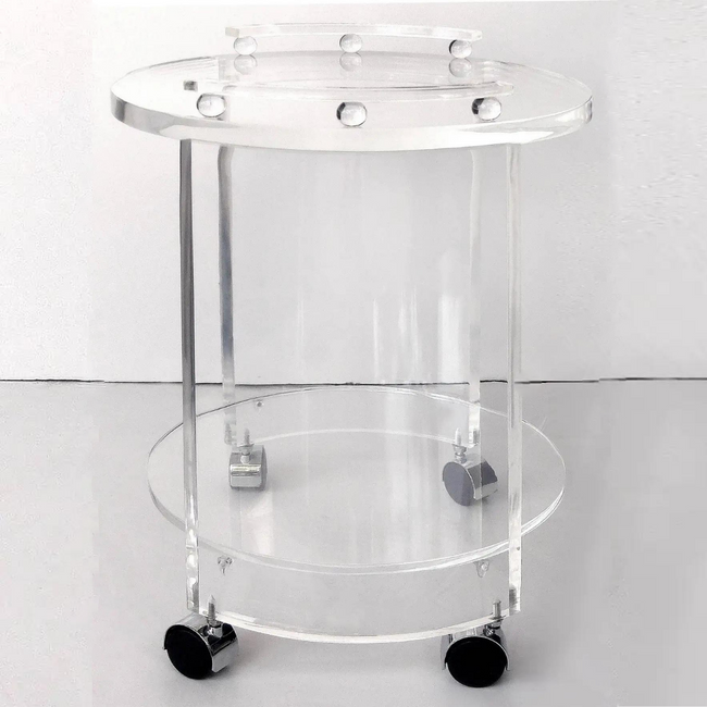 Custom Round Lucite Bar Cart with Curved Handle