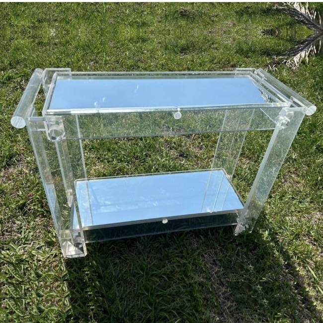 Clear Lucite Industrial Style Bar Cart on Wheels