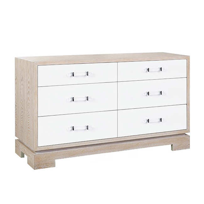 Ceruse Oak and White 6 Drawer Dresser with Lucite Handles