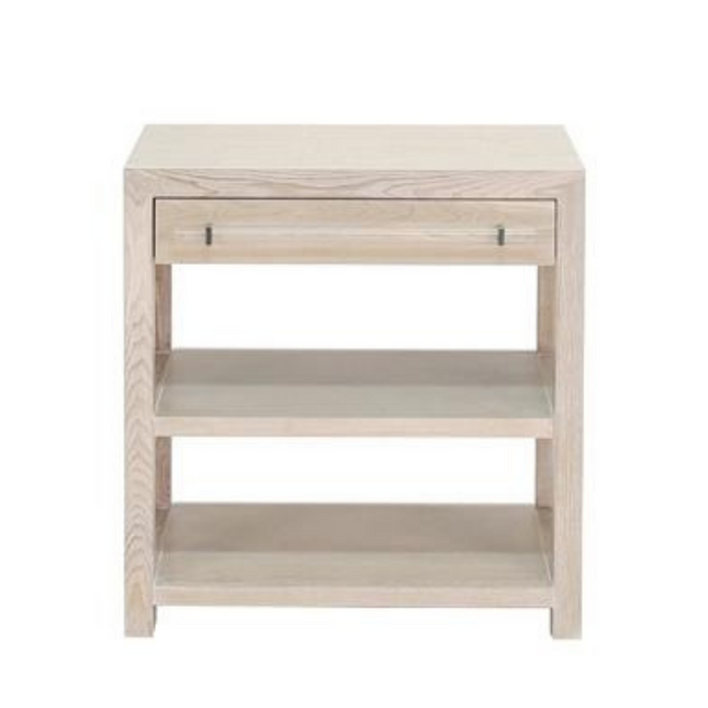 Cerused Oak Wood Nightstand with Lucite Bar Handle