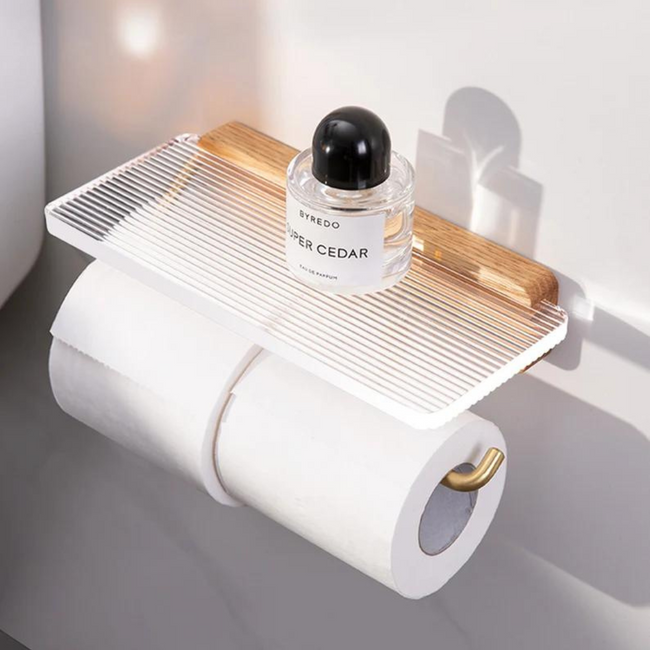 Acrylic and Wood Cell Phone Shelf Toilet Paper Holder