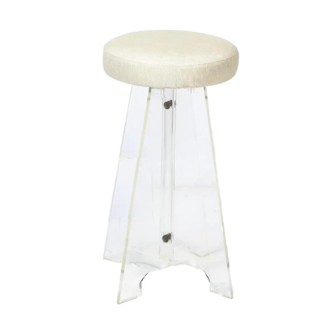 Mid Century Backless Barstool with Ivory Boucle Seat