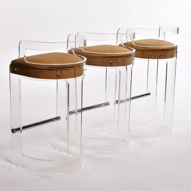 Lucite Round Back Counter Stool with Velvet