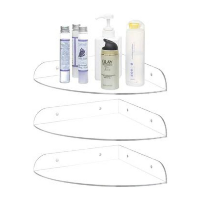 Set of 3 Clear Acrylic Floating Wall Corner Shelves