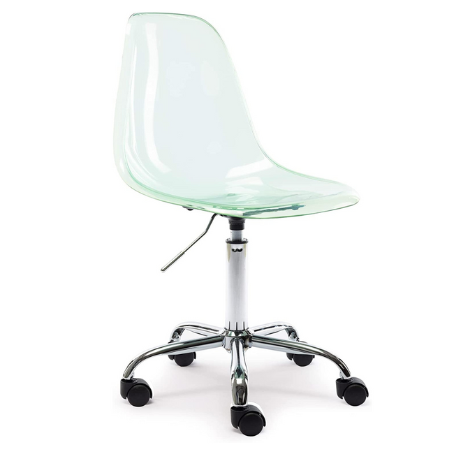 Mid Century Mint Green Acrylic Desk Chair with Chrome Base