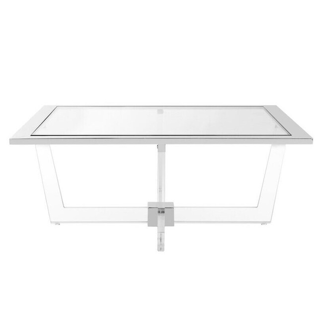 safavieh Hermina glass square acrylic coffee table silver chrome metal clear legs