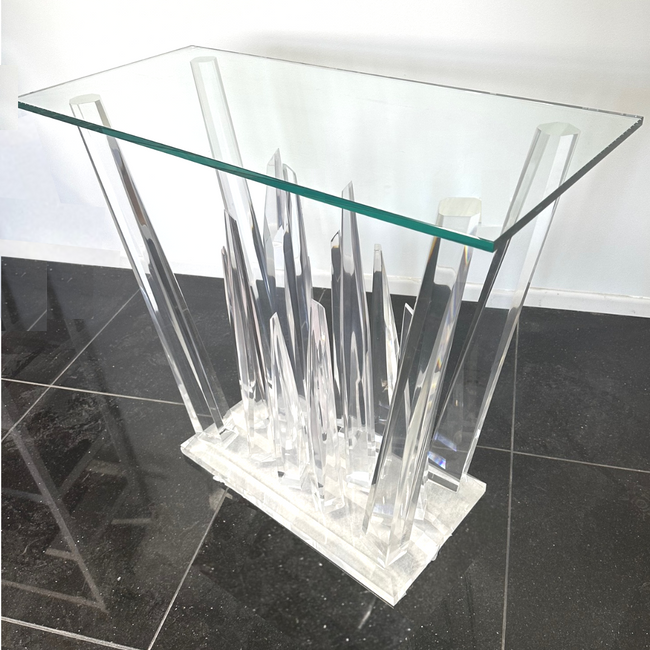 Luxe Lucite Stalagmite Console Table with Glass Top