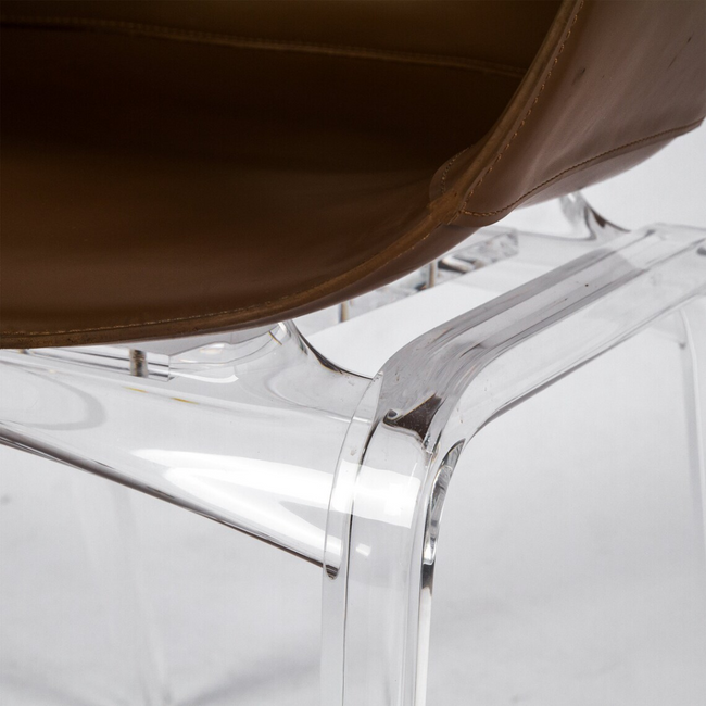 Leather Barrel Chair with Lucite Legs 