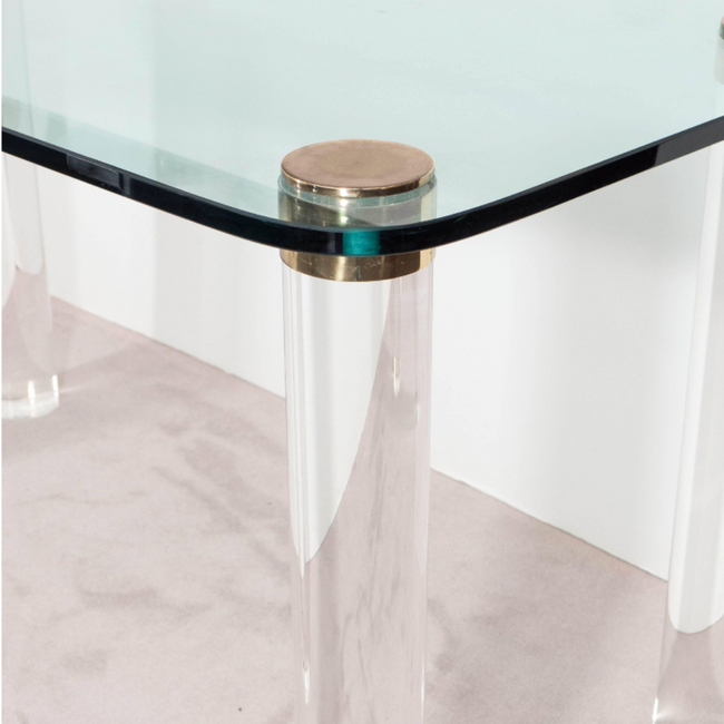 1970's Round Lucite Leg Dining Table with Thick Glass Top
