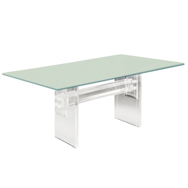 Lucite Trestle & Rods Table with Glass Top