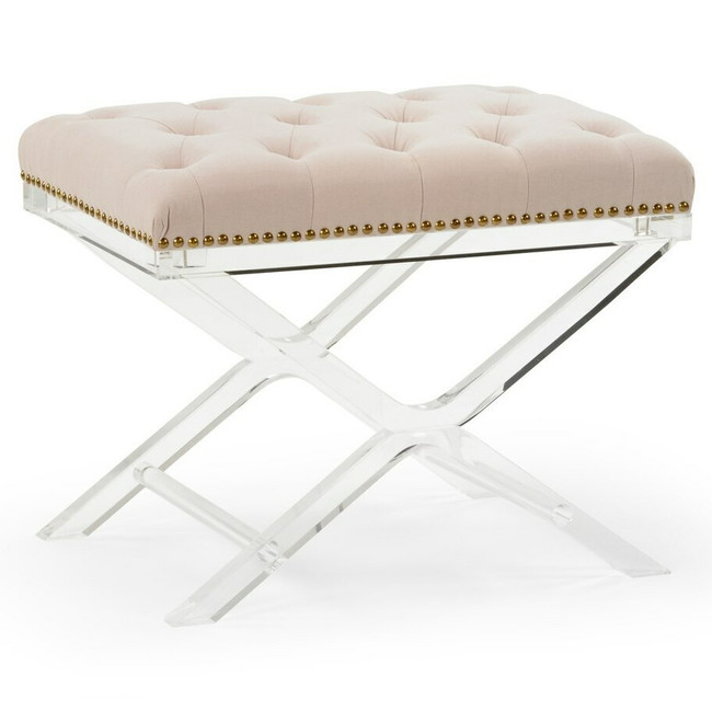 clear lucite vanity stool tan linen top Chelsea House Soho Tufted Acrylic Bench