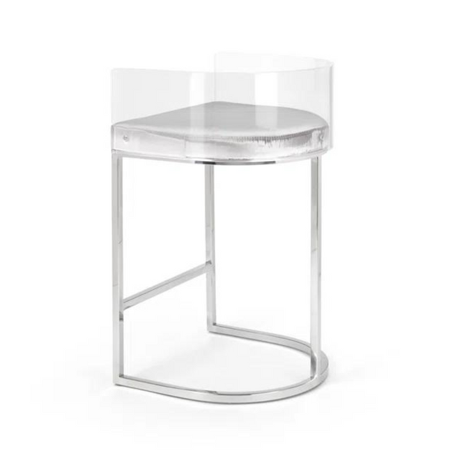 Lucite Barrel Counter Stool with Velvet Seat