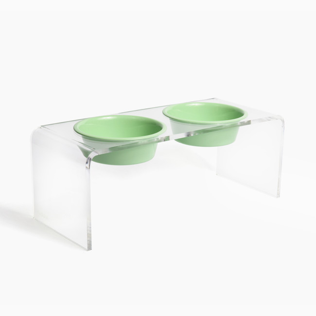 Medium Clear Double Pet Bowl Feeder with Color Bowls mint green Hiddin
