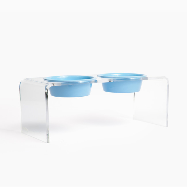 Medium Clear Double Pet Bowl Feeder with Color Bowls blue Hiddin