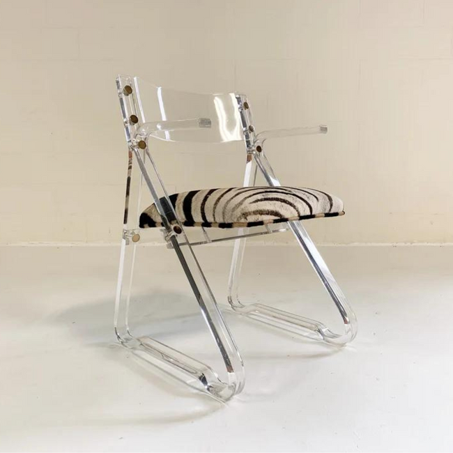 Acrylic Barrel Game Chair with Zebra Printed Seat
