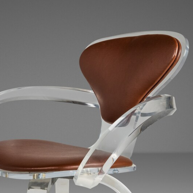  Lucite & Brown Leather Replica Cherner Chair