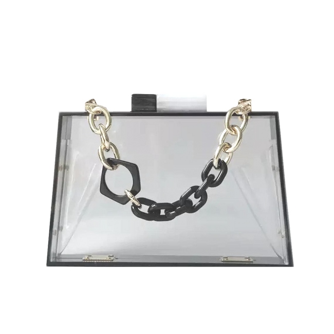 Clear Lucite and Black Purse with Gold Chain