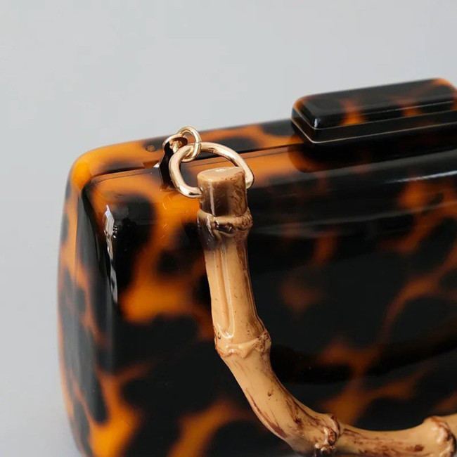 Leopard Print Acrylic Tote with Bamboo Handle