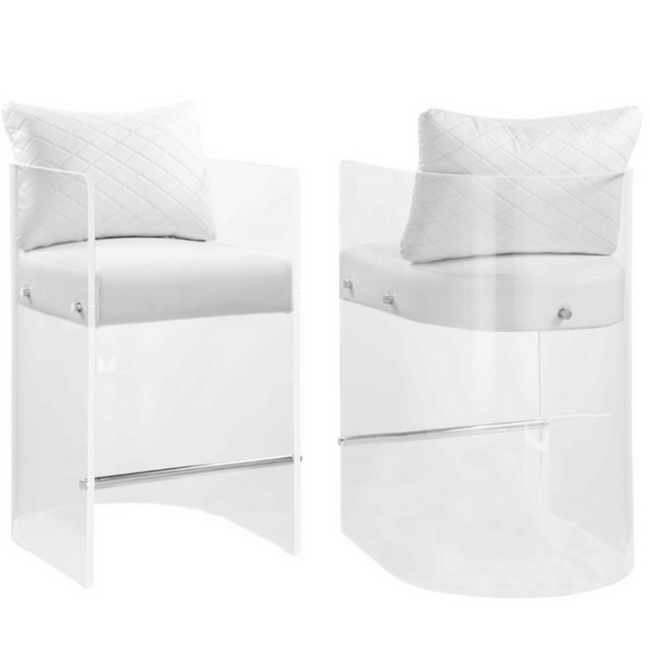 White Quilted Barrel Counter Stool