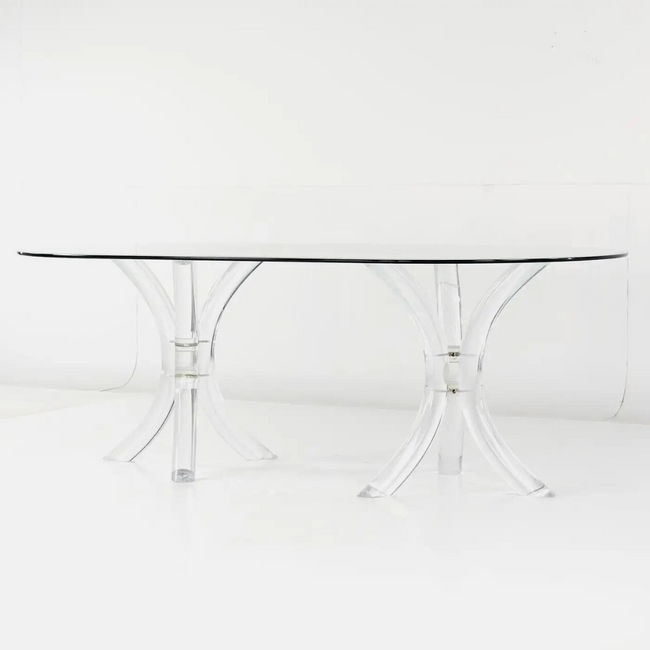 lucite mid century modern pedestal dining table rectangular