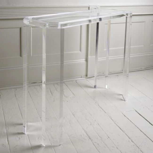 lucite clear acrylic Angled Leg Console table
