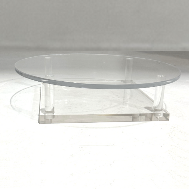 Thick lucite clear acrylic large Monumental Round Top Coffee Table 