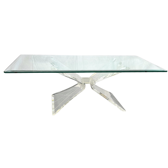 Lucite Butterfly Base Rectangular Coffee Table with Glass Top,