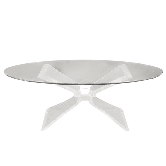 Lucite Butterfly Base Oval Coffee Table with Glass Top,