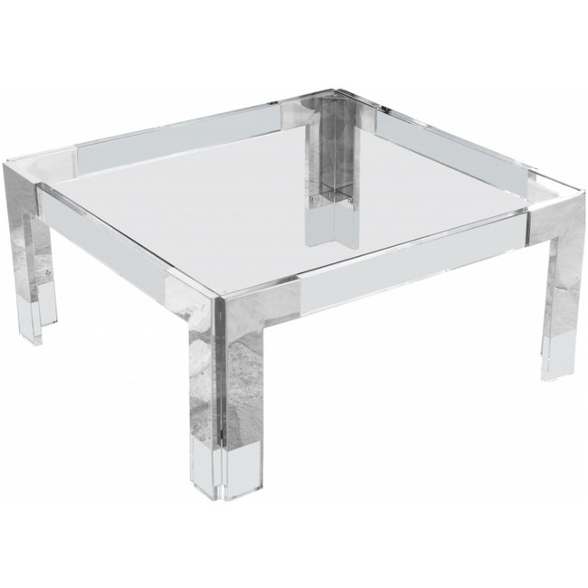 Retro Modern Chrome and Lucite Coffee Table with Glass Top