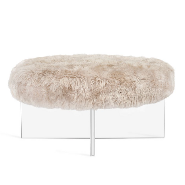 Lucite Tibetan Fur Round Ottoman