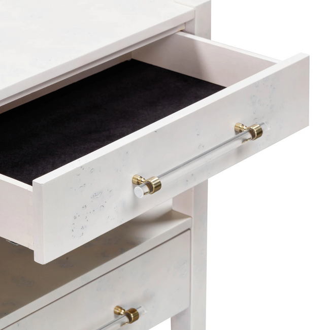 White Burl Wood Nightstand with Acrylic Hardware (TOV-B54190) (view)