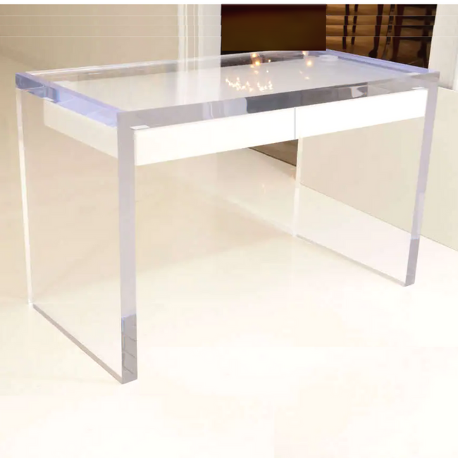 modern thick lucite 2 drawer white writing desk clear acrylic