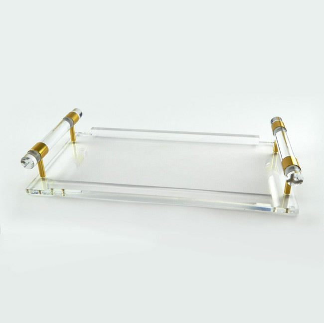 large lucite decorative acrylic clear serving tray with handles tizo