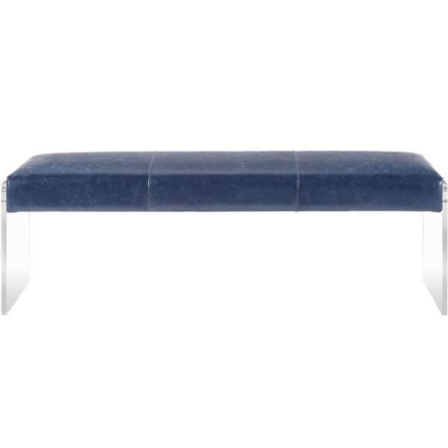 tov 054 envy navy blue faux leather clear acrylic lucite leg bench ottoman