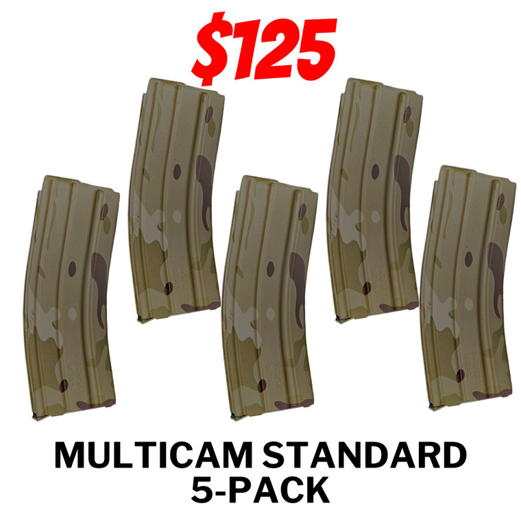 5-Pack Multicam Standard CPD/DURAMAG AR15/M4 Aluminum Magazines