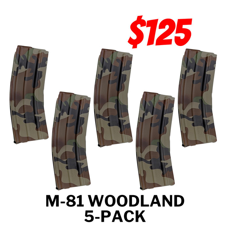 5-Pack M-81 Woodland CPD/DURAMAG AR15/M4 Aluminum Magazines