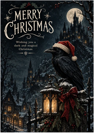 Gothic Raven Christmas Night Card - main