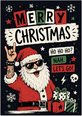 Punk Rock Santa Christmas Card - main